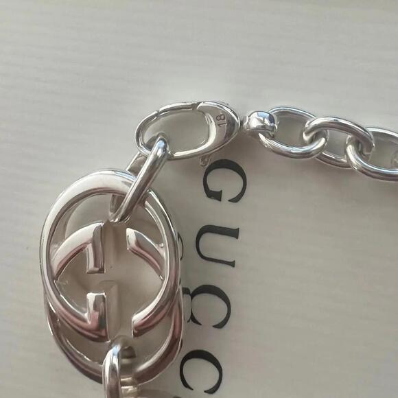 GUCCI  GG logo sterling silver 925 BRITT interlocking link bracelet NIB 8” - Picture 8 of 8